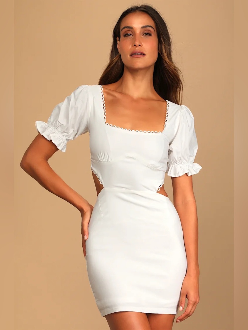 Lulus White Puff Sleeve Cutout Bodycon Mini Dress
